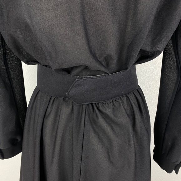 Vintage 80s Black Cocktail Dress Large Silver Beaded Drape Front Evening Formal - Picture 10 of 15